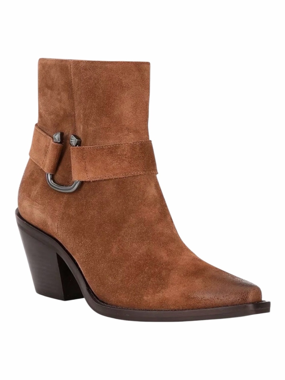 Antonio Melani 5.5 Tabbie Oiled Suede Mid Heeled Western Buckle Boots Pecan Pie